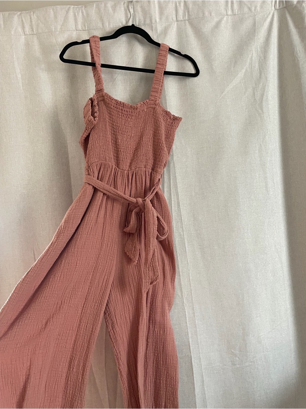 Wide-Leg Jumpsuit in Dusty Rose with Tie Waist beautiful back with pockets